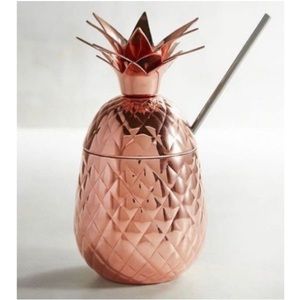 Pier 1 Copper Rose Gold Pineapple Moscow Mule Mug With Metal Straw 22 Oz NWT